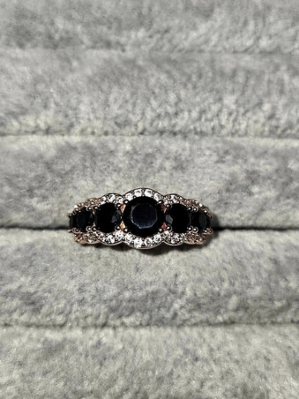 Size 7 Black Onyx Cubic Zirconia At The Ritz Rose Gold Plated Bomb Party Ring